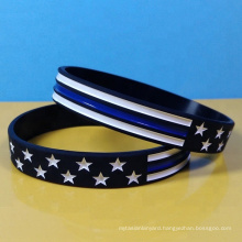 Thin Blue Line Silicone Wristbands Debossed and Color Filled USA Flag Silicone Bracelets